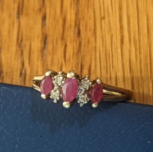 10k Yellow Gold Ring Size 6 Diamond & Garnett Vintage Estate Jewelry .8 Car 2.6g